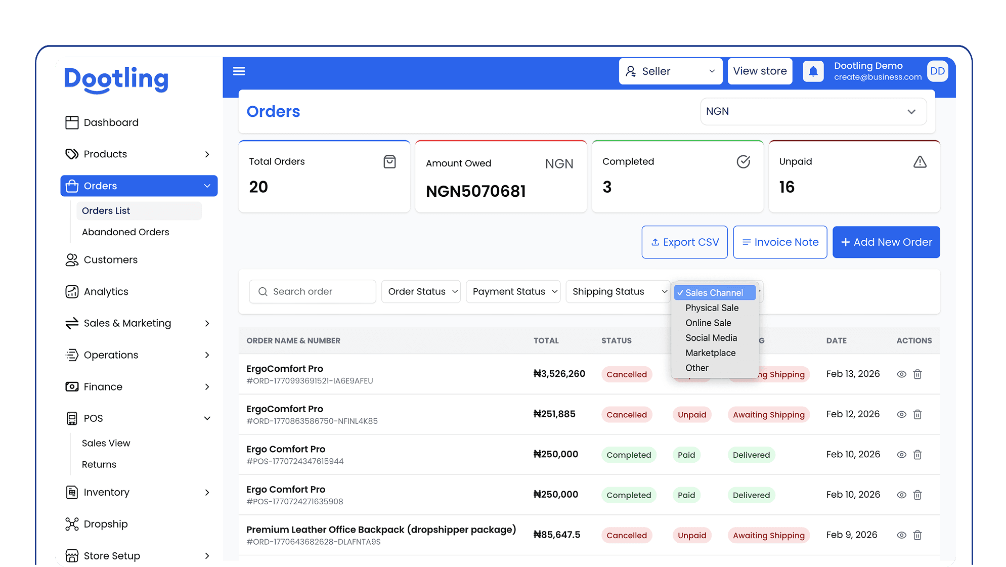 Dootling Store Dashboard