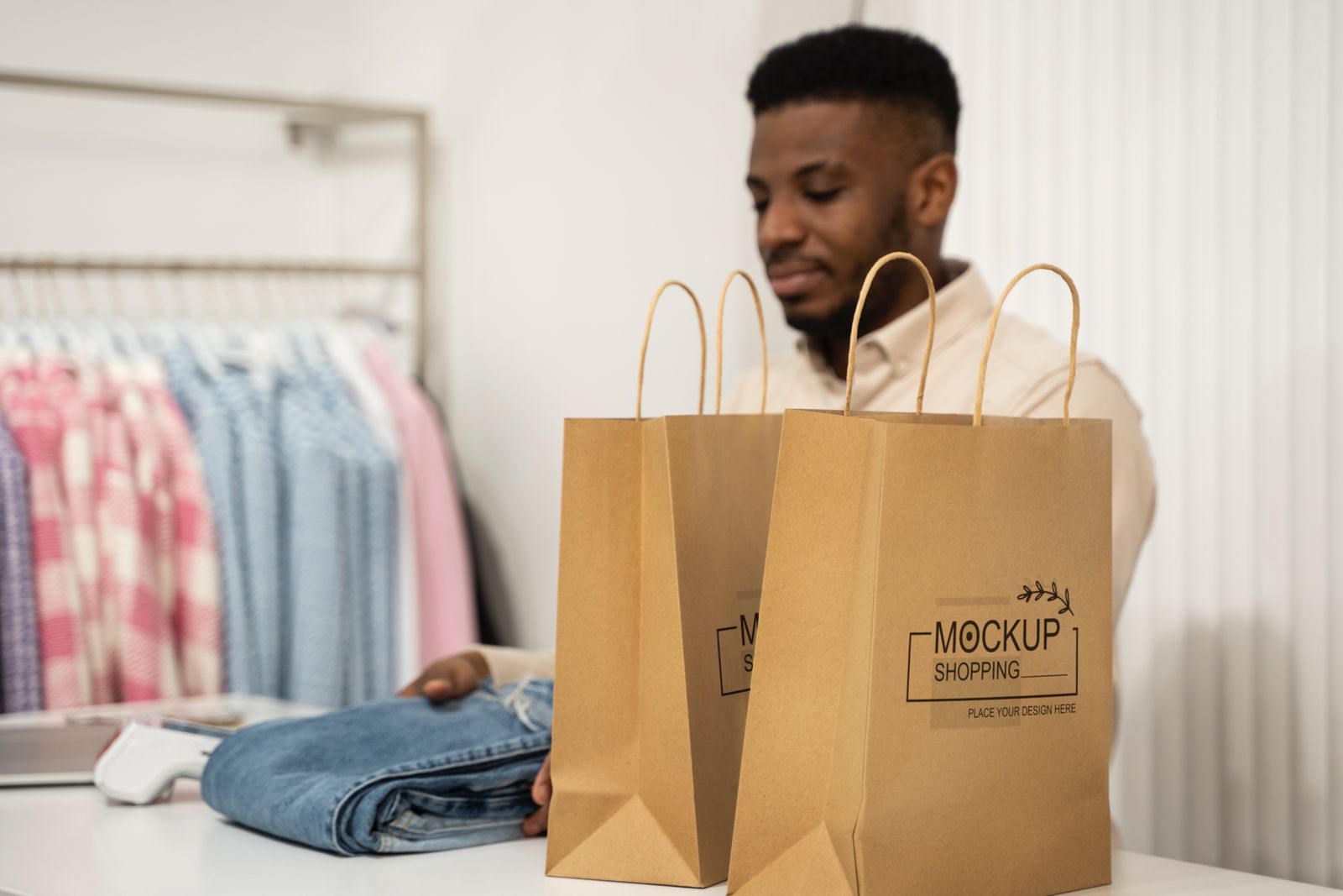 Store owner with customer at checkout